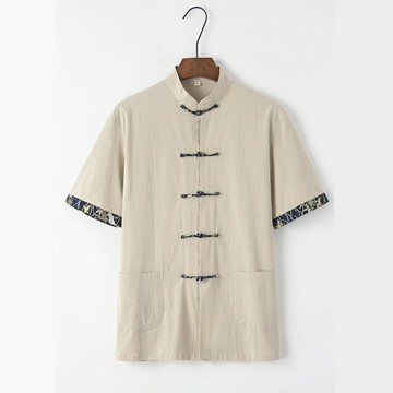 【巴黎精品】現貨+預購 新中式 唐裝漢服上衣-中國風立領薄款盤扣短袖男上衣7色a1bx11