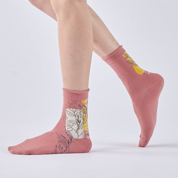 文藝花園 中筒襪 - 粉(M)