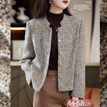 法式立領金釦粗花呢撞色外套 M-2XL【054416X】【現+預】☆流行前線☆