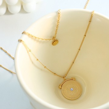 宏雲Hongyun- Xyx-雙層圓牌個性項鍊鎖骨鏈 質感百搭項鍊首飾鈦鋼不掉色女