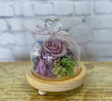 永生花玻璃盅 夜燈 永生玫瑰 原木槽燈有腳  防塵罩