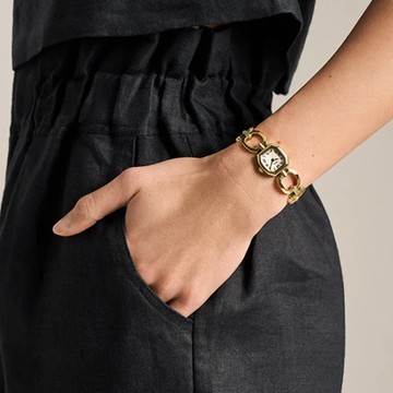 【FOSSIL】Harlow Mini 永恆八芒羅馬數字手鍊女錶 金色不鏽鋼錶帶 20 MM ES5483