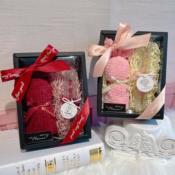 喜滋滋花藝 永生浮游花筆+小兔造型毛巾 禮盒 (永生花 交換禮物