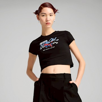 PUMA 短袖上衣 女 短版 歐規 MOTO 黑 63150201