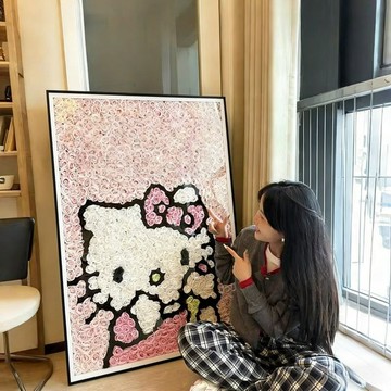 精選百貨 hellokitty永生花油風客廳裝飾畫情人節送禮寓意好臥室牀頭掛畫Aring百貨精選