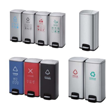 不銹鋼分類垃圾桶腳踏式家用客廳酒店辦公室戶外環衛桶方形垃圾桶[DD080109]