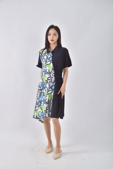 (L) gd shop棉質撞色藍色洋裝