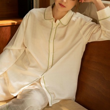 『百貨屋二號』大氣簡約提花睡衣女夏季絲滑涼感萊賽爾天絲長袖長褲家居服兩件套