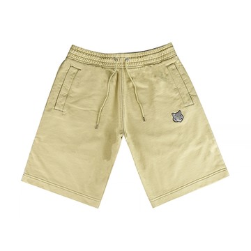 Maison Kitsuné 狐狸頭LOGO布章圖案設計棉質抽繩運動短褲(亮卡其)