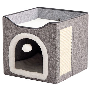 萌貝貝 貓咪別墅 雙層立體四季貓窩  41 x 41 x 36cm  灰色  1個