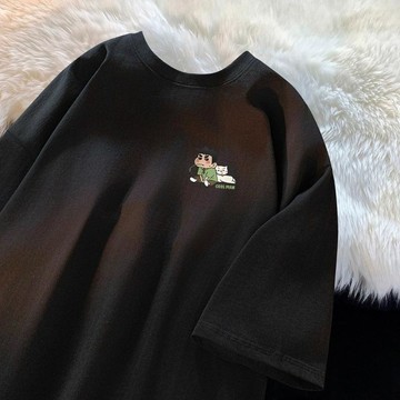 青少年简约卡通印花休闲短袖t恤男夏季新款休閒百搭上衣服T