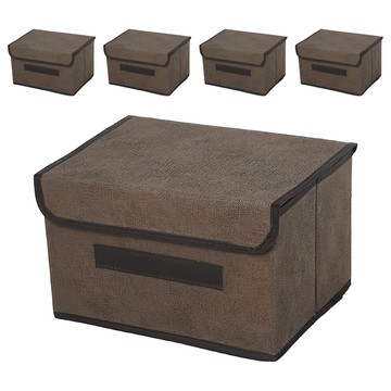 棉麻收納盒 Set 箱  深咖啡色  小(25x16x19cm)  5個