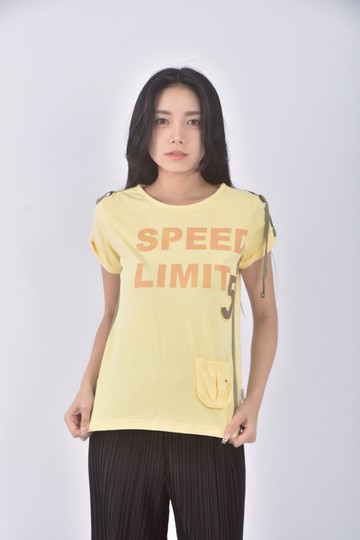 (S) fire worm質感字母黃色短袖上衣