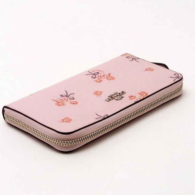 COACH コーチ 長財布 PVCレザー 花柄 ラウンドファスナー ピンク