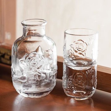 玻璃冷飲杯子冷泡瓶一人飲果汁杯壺牛奶杯涼水杯浮雕花紋茶壺酒杯
