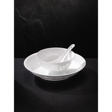 景德鎮官方陶瓷釉下無彩玲瓏中式飯碗面碗餐盤家用純白餐具套裝