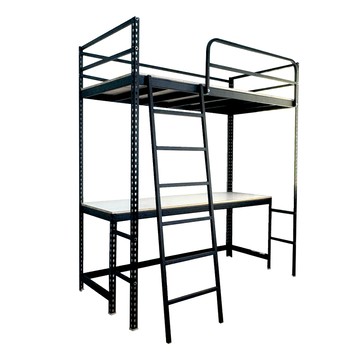 【空間特工】免螺絲角鋼單人床架桌-標準款 6.2x3尺 鐵床 高架床 組合床 宿舍床架 上床下書桌黑角鋼｜時尚黑床板