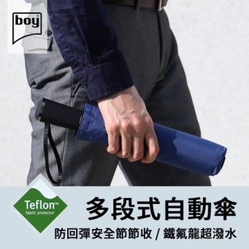 【boy】三折不鏽鋼多段式商務自動傘（靛藍）