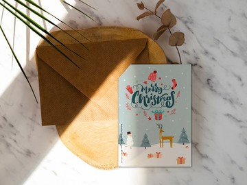 聖誕卡片_雪人與鹿【CM18030】洛可可草莓 WELKIN手創明信片