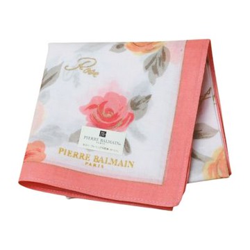 PIERRE BALMAIN 暖粉金韻圖騰字母LOGO帕巾(白底桃粉邊/40CM)