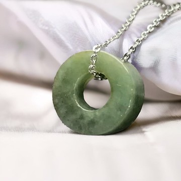 糯飄綠花翡翠平安扣項鍊 | 天然緬甸玉翡翠A貨 | 送禮