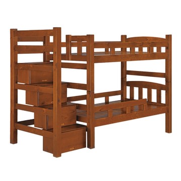 【文創集】巴歐 單人實木3.5尺淺胡桃多功能雙層床台組合(左＆右向樓梯櫃可選＋不含床墊)-115x270x180cm免組