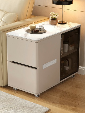 【全網低價 可打統編】實木巖板沙發邊柜側柜可移動邊幾茶幾家用客廳小推車帶插座小桌子