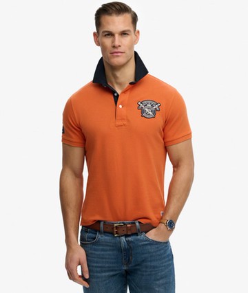Superdry Men's Vintage Pique Rugby Polo Shirt Orange Size: S