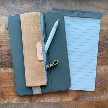 真皮麂皮帶狀手札筆袋 - 淺咖啡色