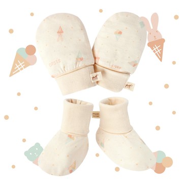 【SISSO有機棉】草莓甜筒兔萊賽爾棉手套X腳套組