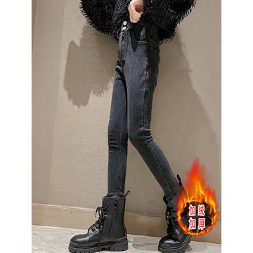 女童褲子秋冬款2025新款洋氣加絨女孩一體絨彈力修身牛仔褲鉛筆褲