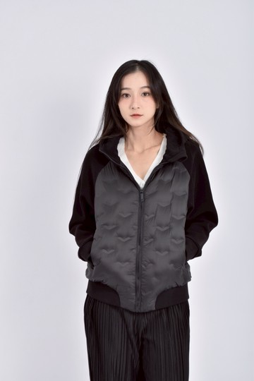 (M) 質感羽絨長袖連帽黑色外套