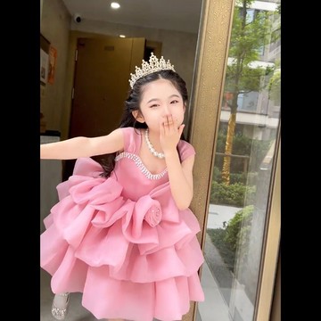 女童公主裙兒童周歲禮服花童婚禮小女孩生日蓬蓬裙超仙高端主持人