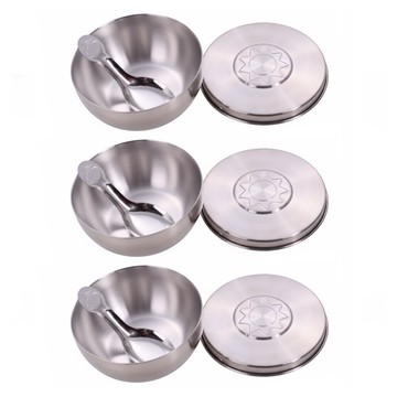 日月星 304不鏽鋼雙層隔熱兒童碗組 350cc  3個附蓋碗 + 3支湯匙  銀色  1組