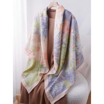 熱帶雨林福寶雙面異色真絲羊毛大方巾秋冬保暖絲絨絲毛圍巾女披肩