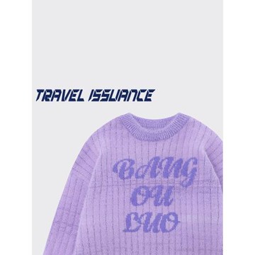 TRAVEL ISSUANCE 陌上紫藤 甜酷設計字母提花寬松奶呼呼針織毛衣