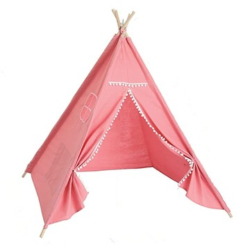 台灣出貨 寶寶必備兒童帳篷室內遊戲玩具屋戶外野餐郊遊小房子毛球款印第安兒童帳篷