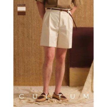 (免運)【水洗純棉面料】CULTUM挺括雙褶直筒短褲男休閑寬松五分褲沙灘褲
