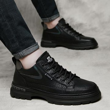 皮鞋男冬季透氣2026新款英倫增高鞋子男鞋休閑百搭黑色男士馬丁鞋