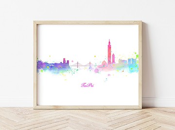 台北城市剪影海報/城市居家掛畫/客廳背景牆/藝廊牆/咖啡廳畫