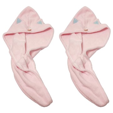 O&O ONE & ONE 貓星人造型乾髮帽 多功能-乾髮/護髮/包頭巾 超吸水 觸感超柔軟  粉色  2條