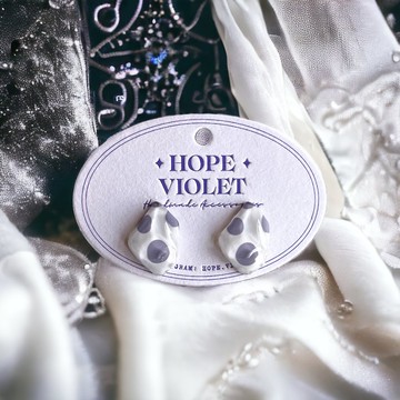 復古優雅波點耳環- White and Purple