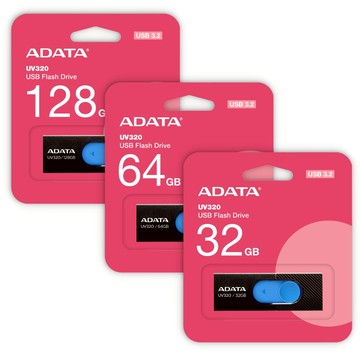 【台灣保固】ADATA 威剛 UV320 USB 3.2 32G 64G 128G 推式 高速隨身碟 黑藍/白綠