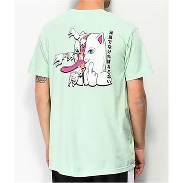 RIPNDIP中指賤貓短袖T恤拉鏈貓咪圓領潮牌情侶款夏季休閑運動短袖