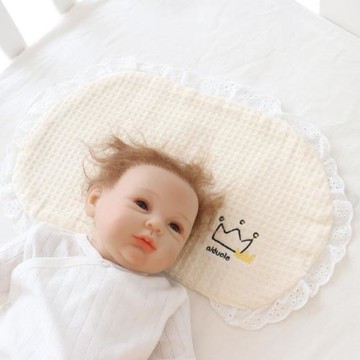 新生兒零高度枕頭純棉華夫格紗布花邊款嬰兒枕墊初生寶寶兒童枕巾