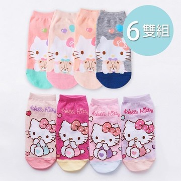 Sanrio 凱蒂貓直版襪 短襪 15-22/22-26cm-6雙組(KT-A652.KT-A653)