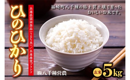 兵庫県福崎町産 ひのひかり 八千種米5kg 玄米 兵庫県認証食品（うるち米）兵庫推奨ブランド