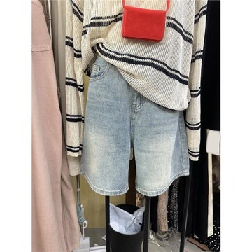 夏季新款韓版通勤風時尚韓國東大門氣質高腰顯瘦休閑寬松牛仔中褲