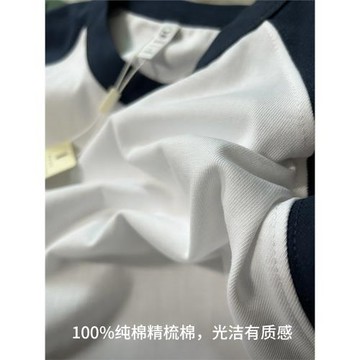 重磅插肩撞色拼接短袖T恤280克重磅純棉夏季男女小領口寬松潮休閑