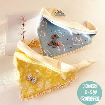 嬰兒冬季加絨加厚三角巾兒童按扣口水巾寶寶保暖圍脖圍嘴寶寶圍巾